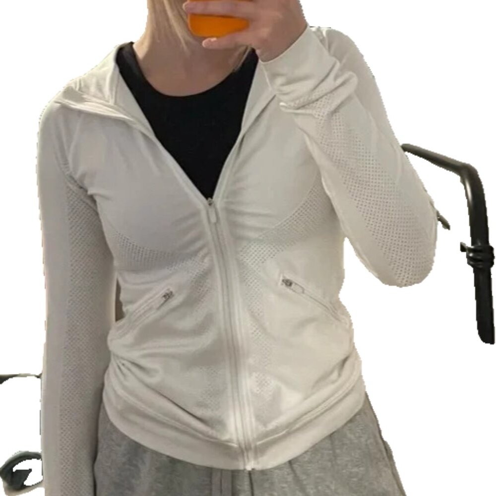 Lululemon Ventilate Hooded Jacket Women Size 6 White Perforated - Picture 2 of 14